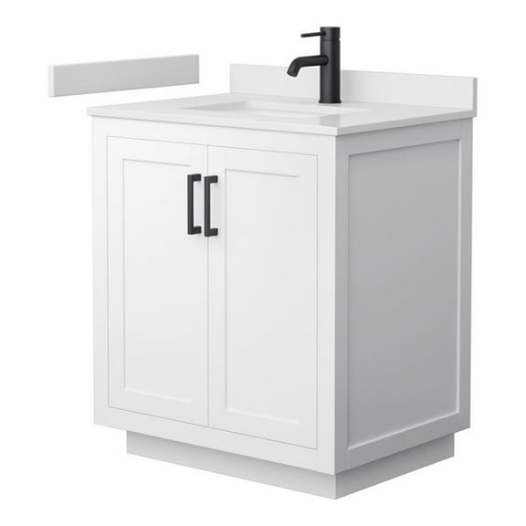 Wyndham Collection Miranda 30" Wood Single Bathroom Vanity in White/Matte Black