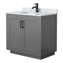 Wyndham Collection Miranda 36" Carrara&Wood Single Bathroom Vanity in Gray/Black