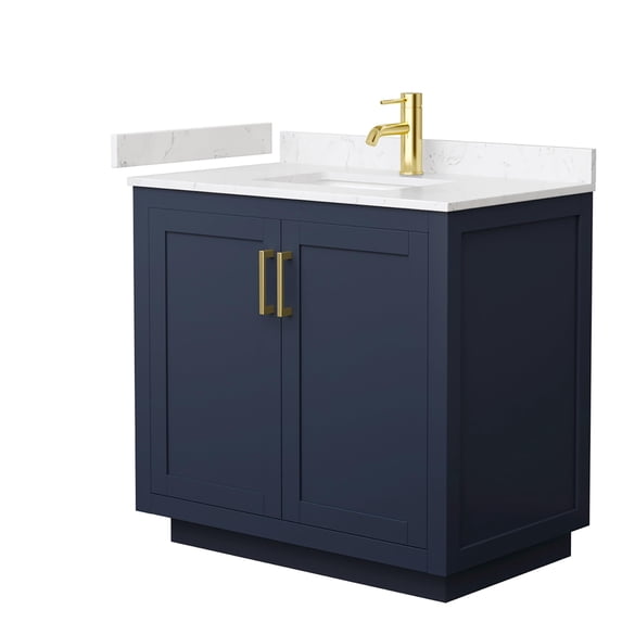 Wyndham Collection Miranda 36" Marble&Wood Single Bathroom Vanity in Blue/Gold
