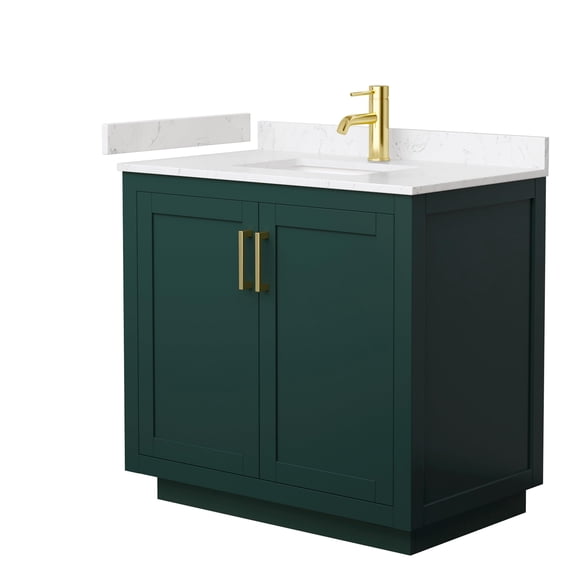 Wyndham Collection Miranda 36" Marble&Wood Single Bathroom Vanity in Green/Gold
