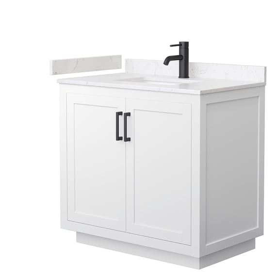 Wyndham Collection Miranda 36" Marble&Wood Single Bathroom Vanity in White/Black