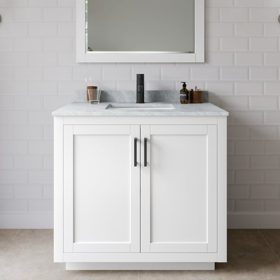 Wyndham Collection Miranda 36" Metal&Wood Single Bathroom Vanity in White/Black