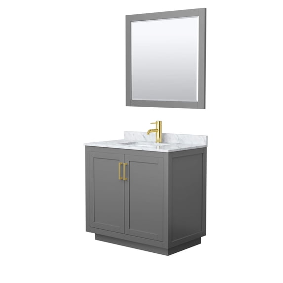 Wyndham Collection Miranda 36" Wood&Carrara Single Bathroom Vanity in Gray/Gold