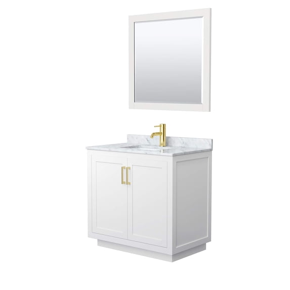 Wyndham Collection Miranda 36" Wood&Carrara Single Bathroom Vanity in White/Gold