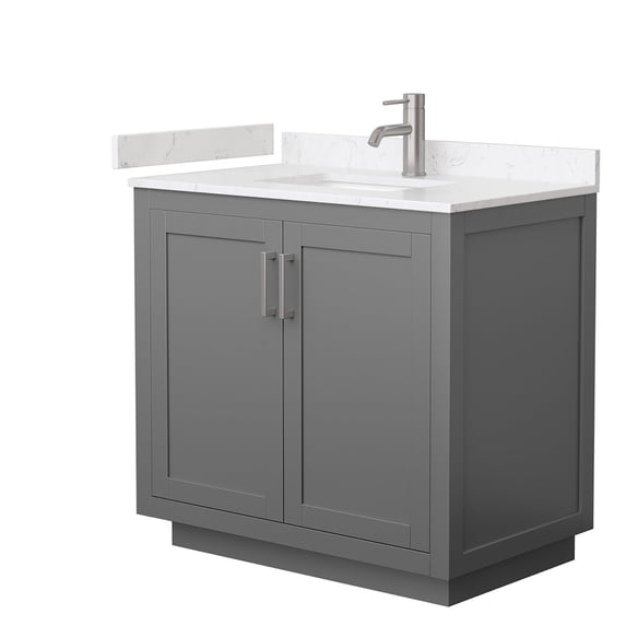 Wyndham Collection Miranda 36" Wood&Marble Single Bathroom Vanity in Gray/Nickel