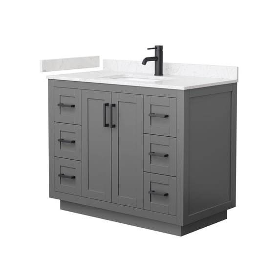 Wyndham Collection Miranda 42" Marble&Wood Single Bathroom Vanity in Gray/Black