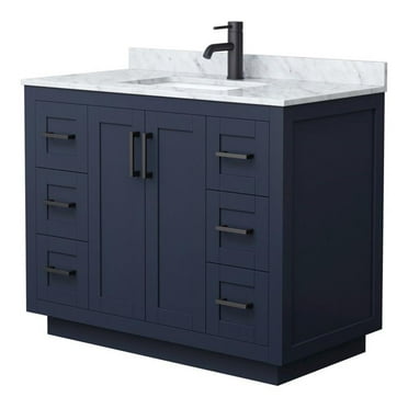 Wyndham Collection Miranda 42" Wood&Carrara Single Bathroom Vanity in Blue/Black