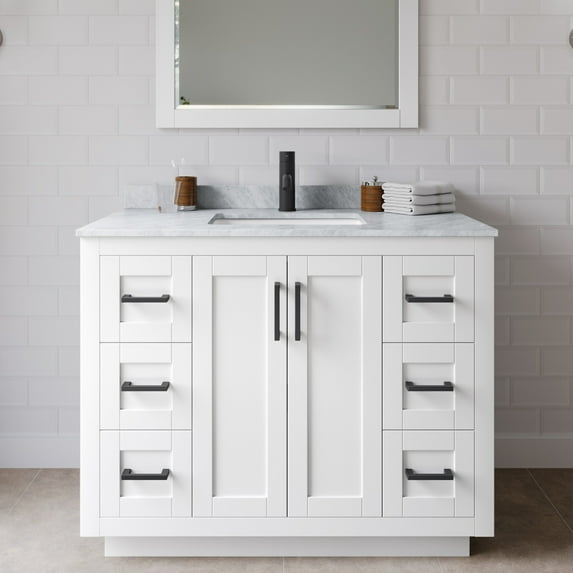 Wyndham Collection Miranda 42" Wood&Metal Single Bathroom Vanity in White/Black