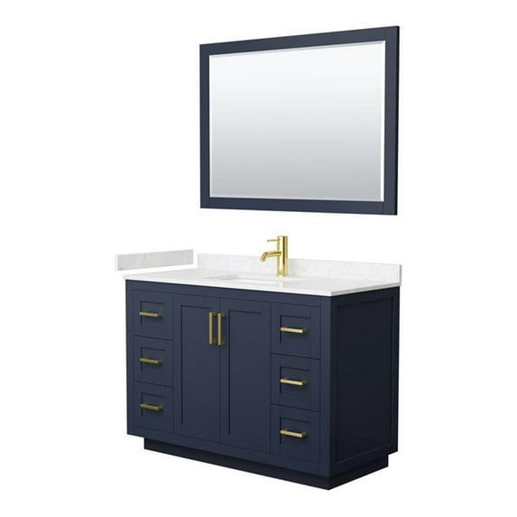 Wyndham Collection Miranda 48" Wood&Carrara Single Bathroom Vanity in Blue/Gold