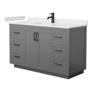 Wyndham Collection Miranda 54" Marble&Wood Single Bathroom Vanity in Gray/Black