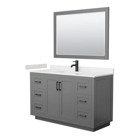 Wyndham Collection Miranda 54" Wood&Marble Single Bathroom Vanity in Gray/Black
