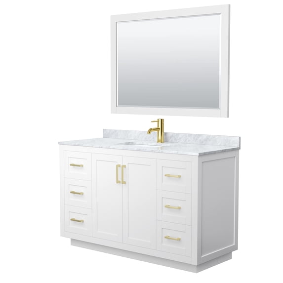 Wyndham Collection Miranda 54" Wood & Metal Single Bathroom Vanity in White/Gold