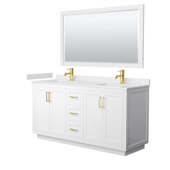 Wyndham Collection Miranda 66" Marble Double Bathroom Vanity in White/Gold