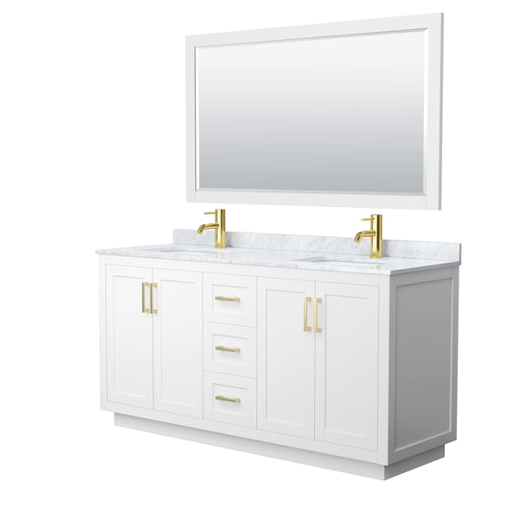 Wyndham Collection Miranda 66" Metal Double Bathroom Vanity in White/Gold