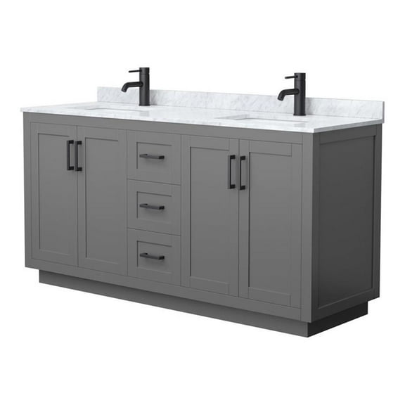 Wyndham Collection Miranda 66" Metal&Wood Double Bathroom Vanity in Gray/Black