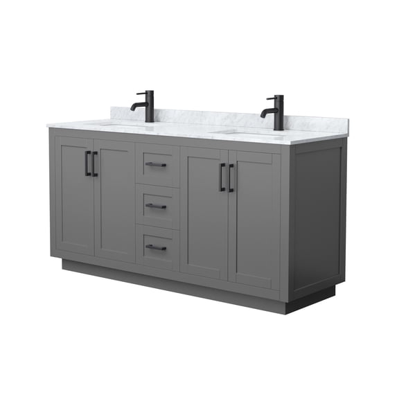 Wyndham Collection Miranda 66" Metal&Wood Double Bathroom Vanity in Gray/Black