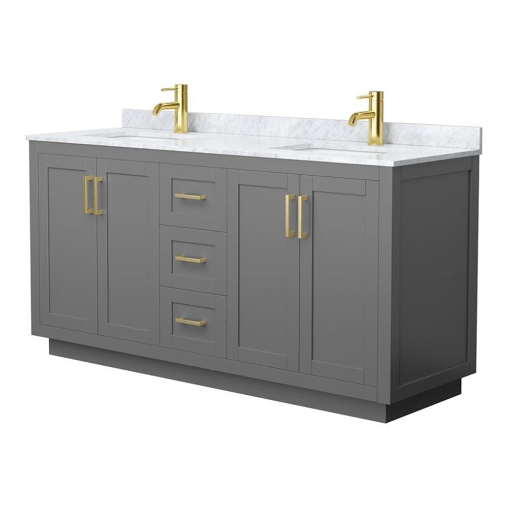 Miranda 66" Dark Gray and Gold Double Bathroom Vanity