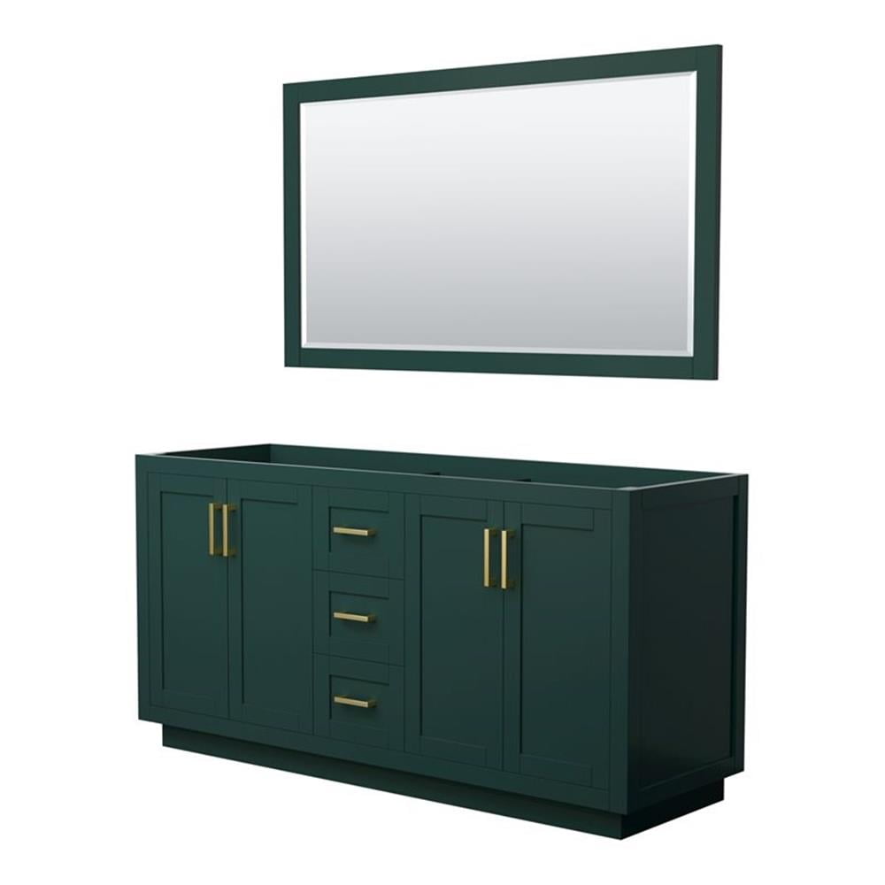 Miranda 66" Green Double Freestanding Bathroom Vanity with Brushed Gold Trim