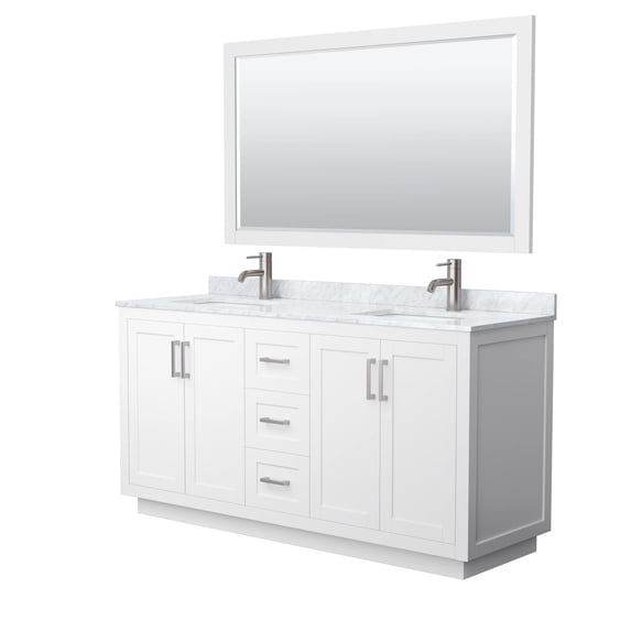 Wyndham Collection Miranda 66" Plywood Double Bathroom Vanity in White/Nickel