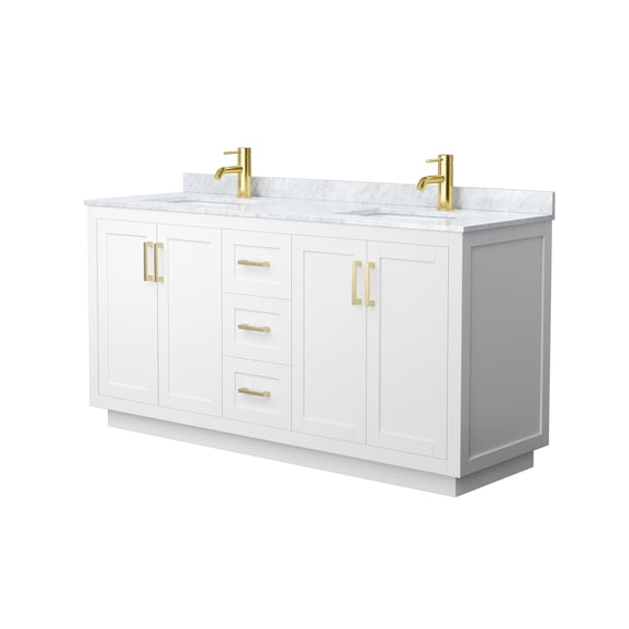 Wyndham Collection Miranda 66" Veneer Wood Double Bathroom Vanity in White/Gold