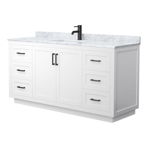 Wyndham Collection Miranda 66" Veneer Wood Single Bathroom Vanity in White/Black