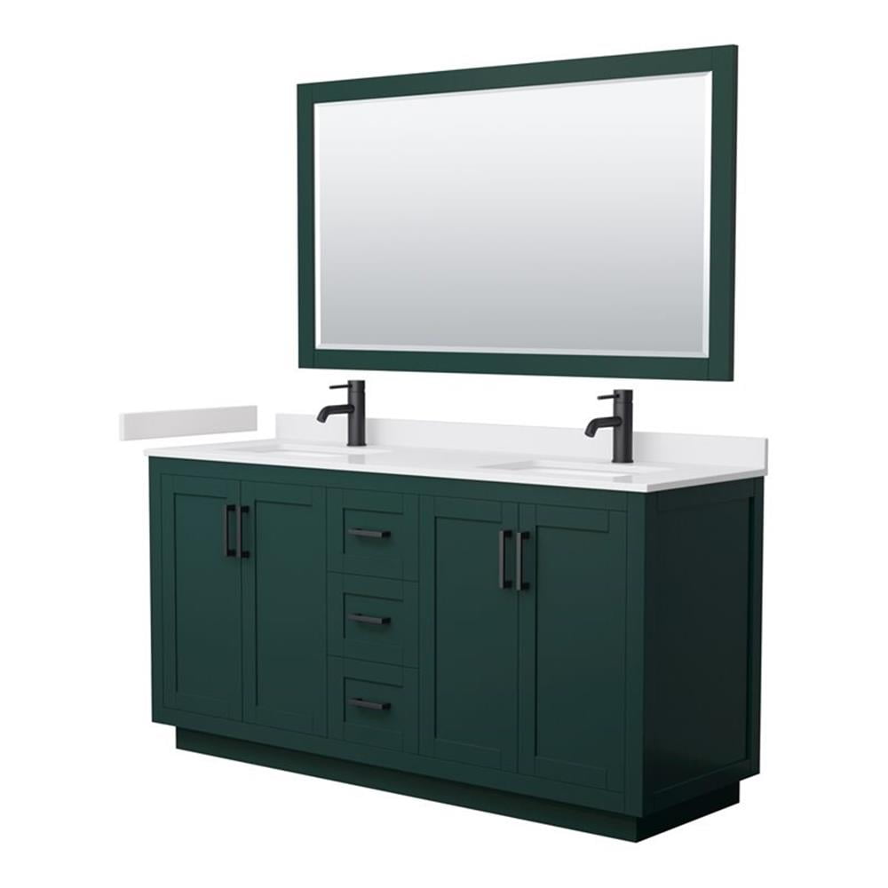 Miranda 66'' Green and White Double Bathroom Vanity with Matte Black Hardware