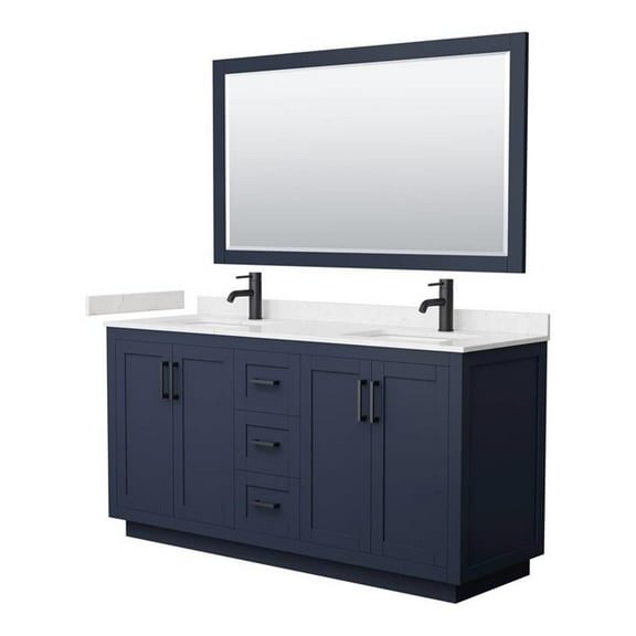 Wyndham Collection Miranda 66" Wood&Marble Double Bathroom Vanity in Blue/Black