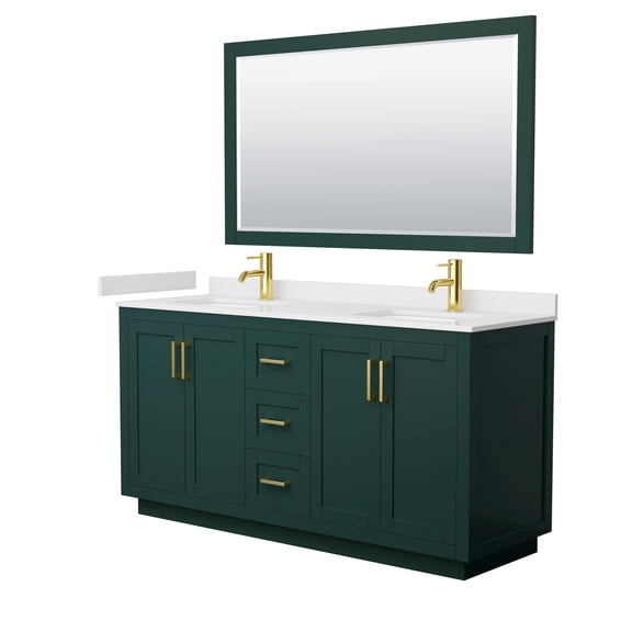 Wyndham Collection Miranda 66" Wood & Metal Double Bathroom Vanity in Green/Gold