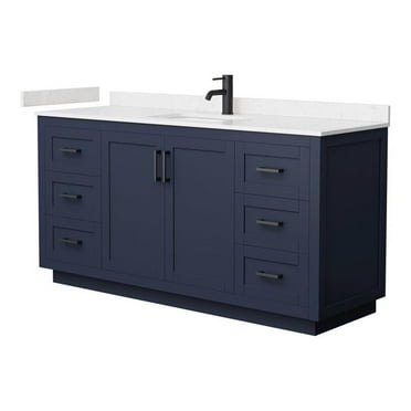 Wyndham Collection Miranda 66" Wood Veneer Single Bathroom Vanity in Blue/Black