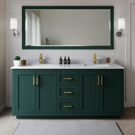 Wyndham Collection Miranda 72" Metal & Wood Double Bathroom Vanity in Green/Gold
