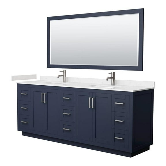 Wyndham Collection Miranda 84" Marble Double Bathroom Vanity in Blue/Nickel