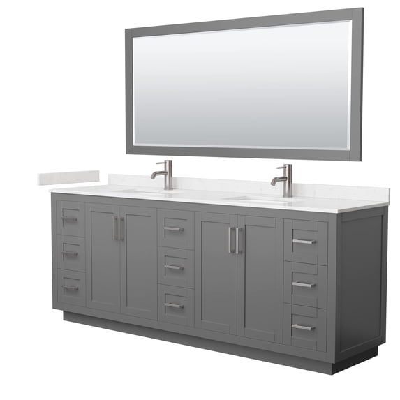 Wyndham Collection Miranda 84" Marble Double Bathroom Vanity in Gray/Nickel
