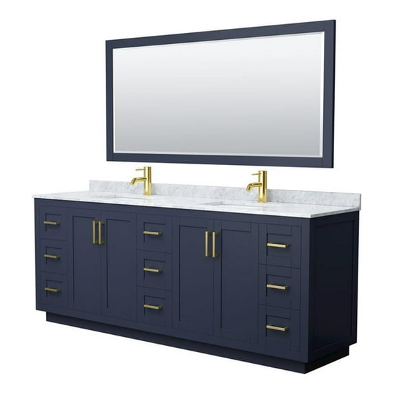 Wyndham Collection Miranda 84" Metal Double Bathroom Vanity in Blue/Gold