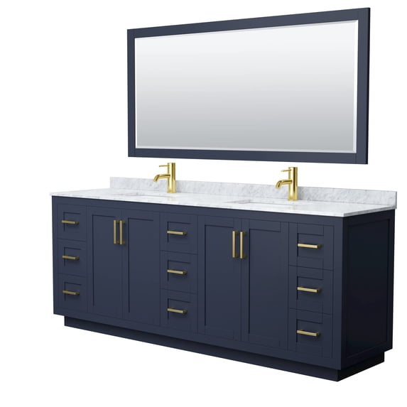 Wyndham Collection Miranda 84" Metal Double Bathroom Vanity in Blue/Gold