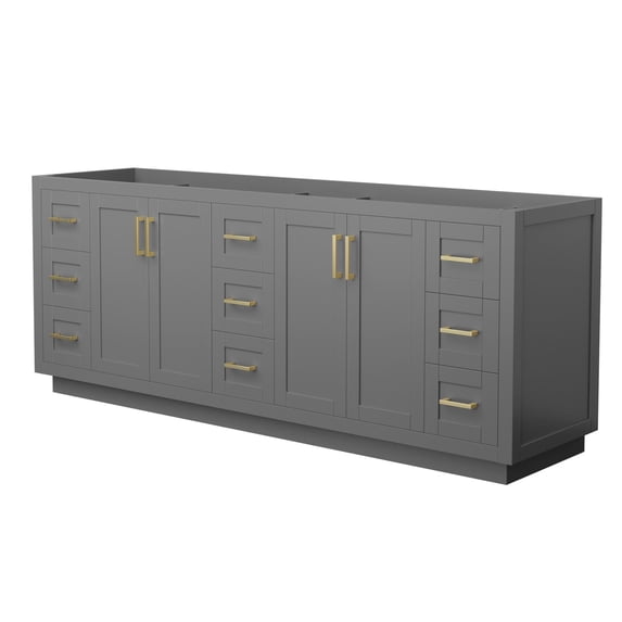 Wyndham Collection Miranda 84" No-Sink Wood Double Bathroom Vanity in Gray/Gold