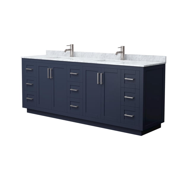 Wyndham Collection Miranda 84" Veneer Wood Double Bathroom Vanity in Blue/Nickel