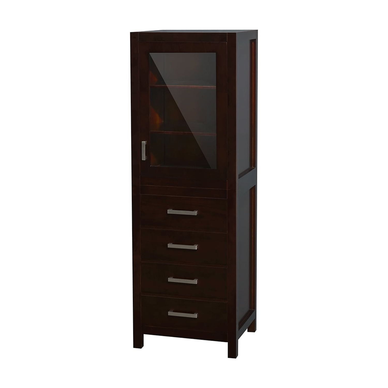 Espresso Solid Wood Freestanding Linen Cabinet with Glass Door