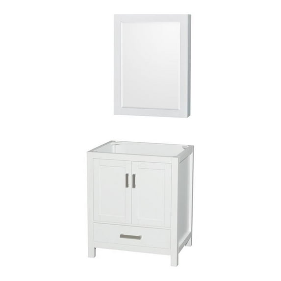 Wyndham Collection Sheffield 30 Inch Single Bathroom Vanity in White, No Countertop, No Sink, and Medicine Cabinet