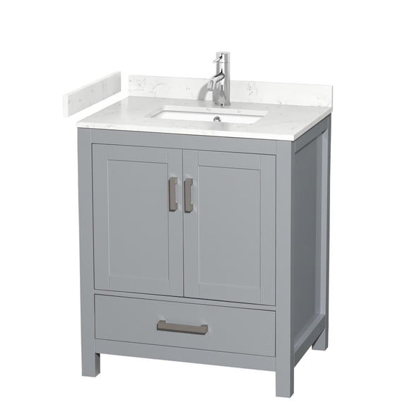 Wyndham Collection Sheffield 30" Carrara Marble Single Bathroom Vanity in Gray