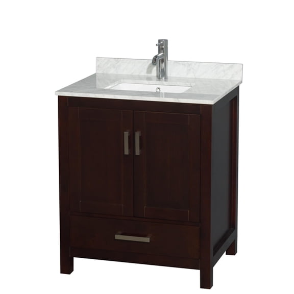 Wyndham Collection Sheffield 30" Marble Single Bathroom Vanity in Espresso