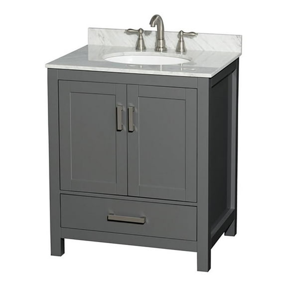 Wyndham Collection Sheffield 30" Metal Single Bathroom Vanity in Dark Gray/White
