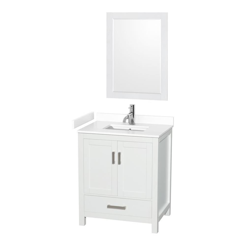 Sheffield 30" White Bathroom Vanity Set with Cultured Marble Top and Mirror