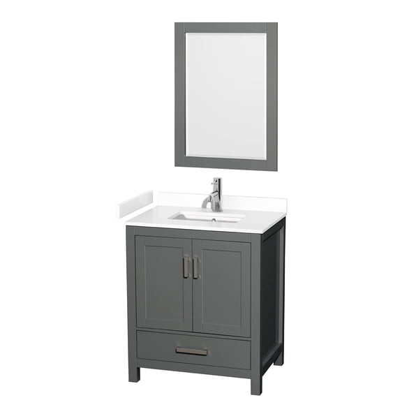 Wyndham Collection Sheffield 30" Mirror Wood Single Bathroom Vanity in Dark Gray