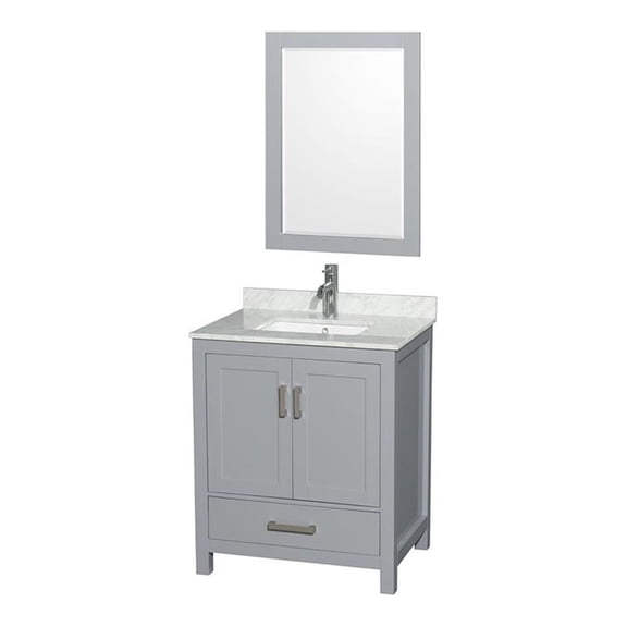 Wyndham Collection Sheffield 30" Mirror Wood Single Bathroom Vanity in Gray