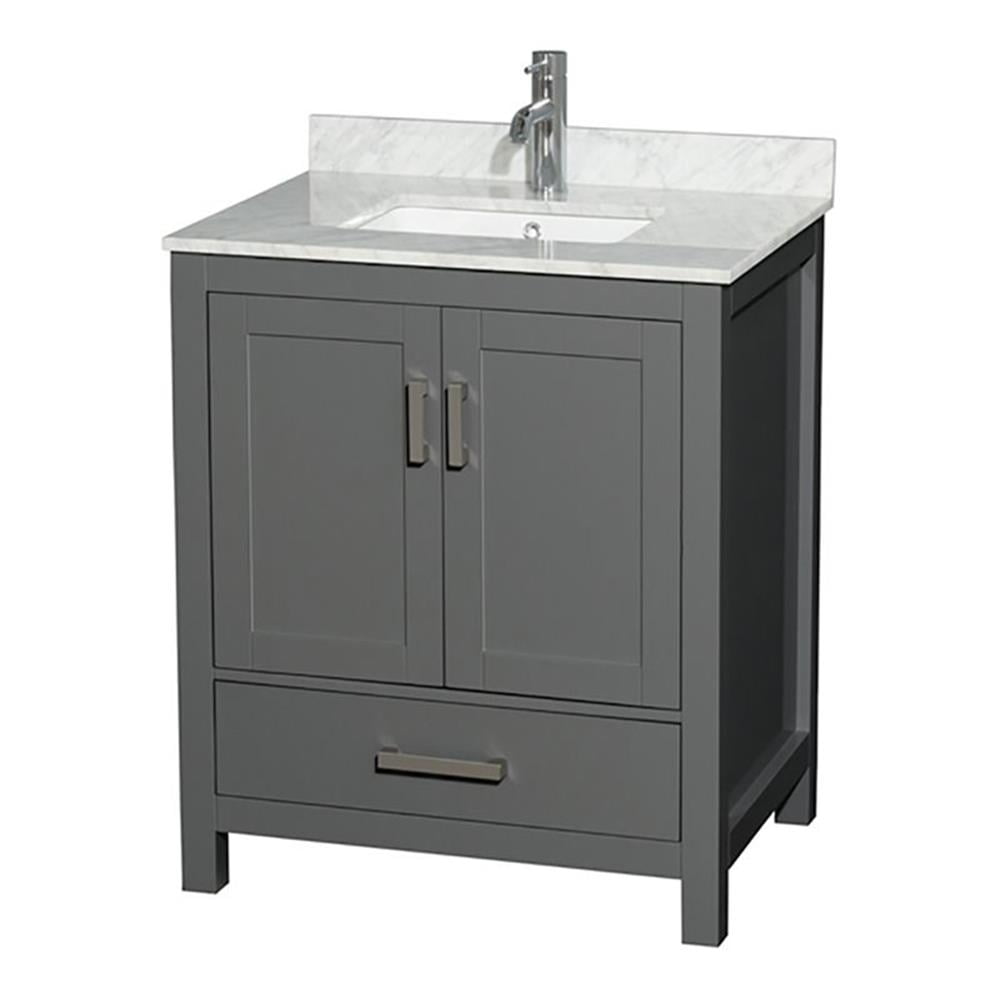 Sheffield 30" Dark Gray Solid Wood Bathroom Vanity with Marble Top