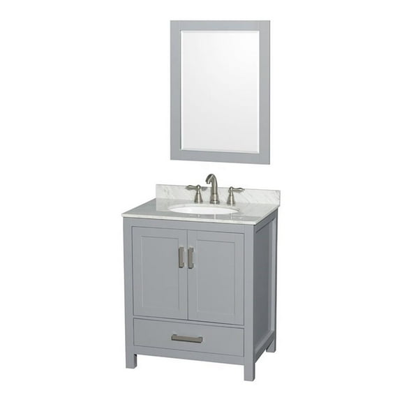 Wyndham Collection Sheffield 30" Wood Single Bathroom Vanity in Gray/White
