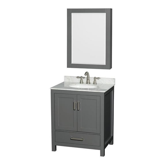 Wyndham Collection Sheffield 30" Wood Single Bathroom Vanity in White/Dark Gray