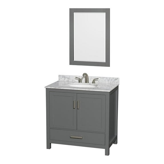 Wyndham Collection Sheffield 36" Marble Single Bathroom Vanity in Dark Gray