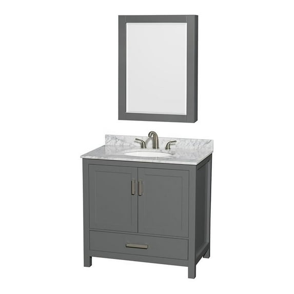Wyndham Collection Sheffield 36" Wood/Marble Single Bathroom Vanity in Dark Gray