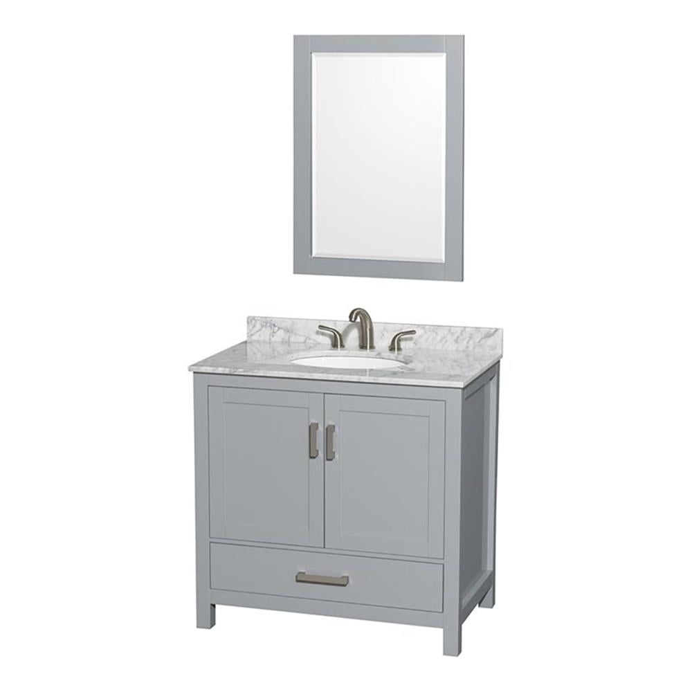 Sheffield 36'' Gray Solid Wood Single Bathroom Vanity with Marble Top